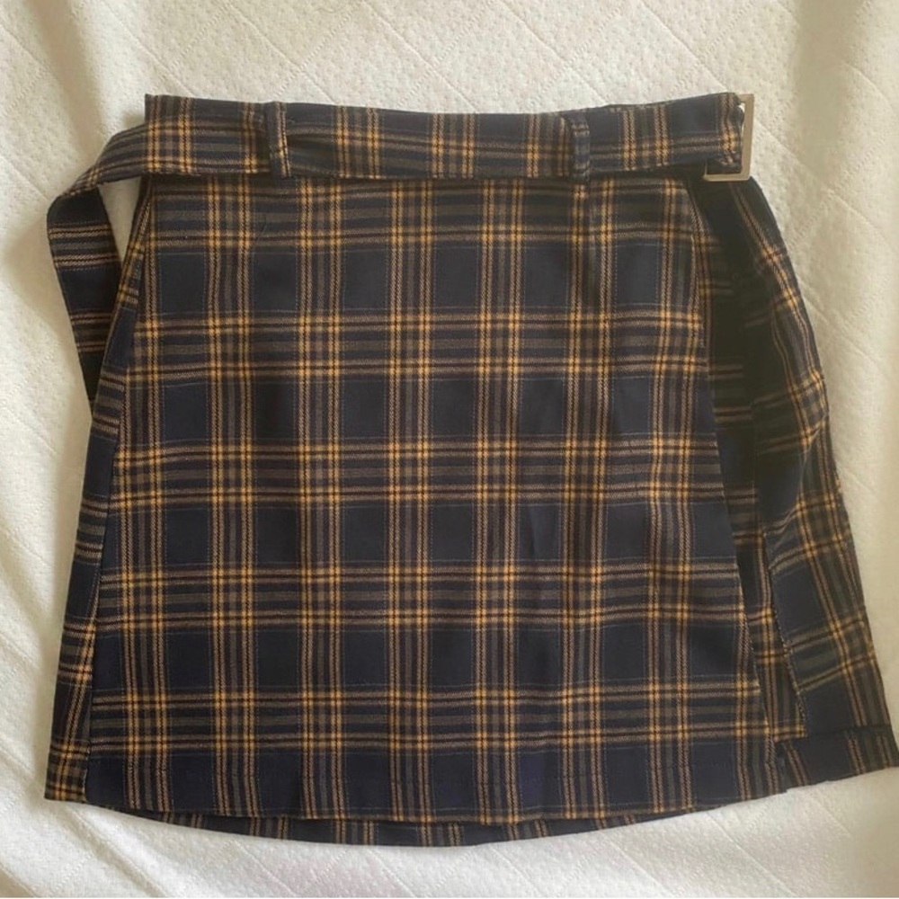 Plaid Wrap Mini Skirt